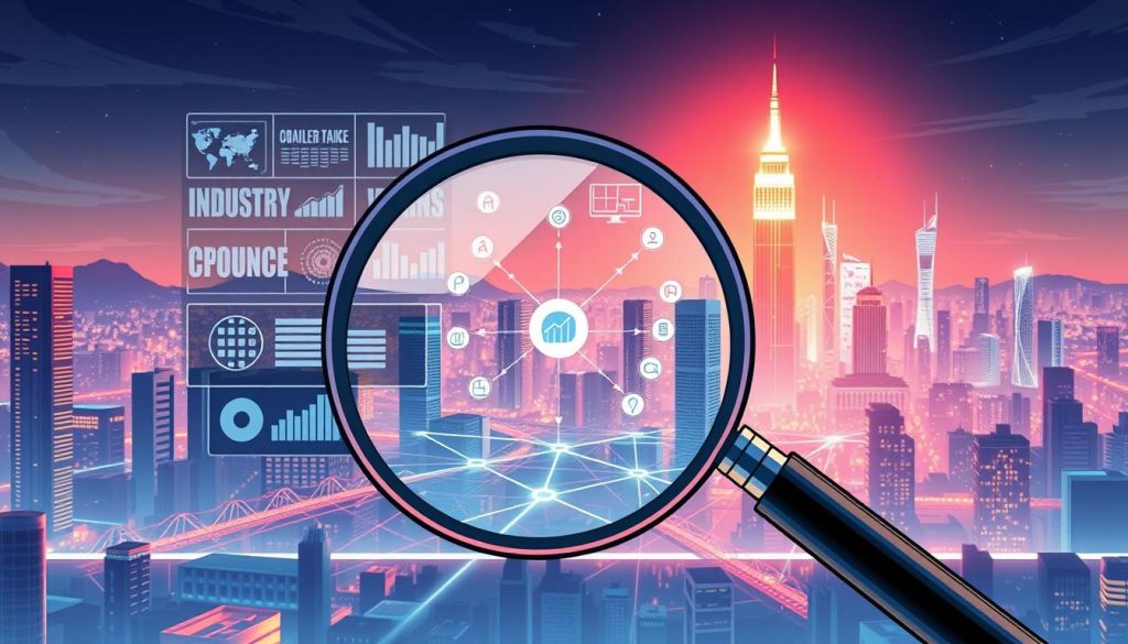 A strategic content gap analysis set against a backdrop of a vibrant digital landscape. In the foreground, a magnifying glass highlights key industry insights, overlaid with data visualizations and analytical charts. The middle ground features a network of interconnected topics, with arrows and lines mapping out content opportunities. In the background, a futuristic cityscape with towering skyscrapers and a glowing skyline, symbolizing the expansive potential of the digital space. Soft, directional lighting casts an ethereal glow, creating a sense of depth and focus. The overall mood is one of exploration, discovery, and data-driven decision making. A strategic content gap analysis set against a backdrop of a vibrant digital landscape. In the foreground, a magnifying glass highlights key industry insights, overlaid with data visualizations and analytical charts. The middle ground features a network of interconnected topics, with arrows and lines mapping out content opportunities. In the background, a futuristic cityscape with towering skyscrapers and a glowing skyline, symbolizing the expansive potential of the digital space. Soft, directional lighting casts an ethereal glow, creating a sense of depth and focus. The overall mood is one of exploration, discovery, and data-driven decision making.