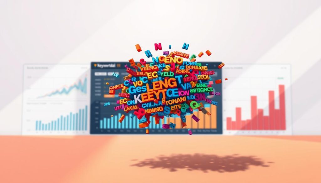 A vibrant and dynamic visual representation of &quot;long-tail keywords&quot; against a backdrop of a sleek, modern data visualization dashboard. In the foreground, a cluster of diverse, interconnected keyword phrases float weightlessly, their sizes and colors indicating search volume and competition levels. The middle ground features a series of neatly organized charts and graphs, showcasing insights into the most lucrative long-tail keyword opportunities. In the background, a minimalist, high-contrast grid pattern creates a sense of structure and order, complementing the data-driven theme. Soft, directional lighting illuminates the scene, casting subtle shadows and highlights to enhance the sense of depth and dimensionality. The overall composition conveys a sense of strategic exploration, inviting the viewer to dive deeper into the world of low-competition, high-traffic keywords.