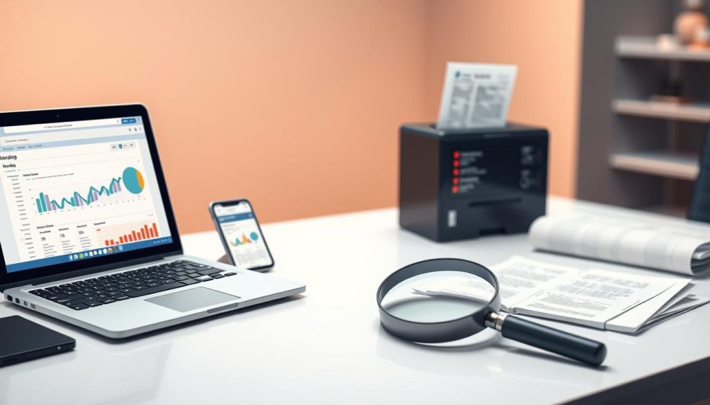 A visually striking on-page SEO toolkit laid out on a sleek, minimalist desk. In the foreground, an array of SEO-focused tools and applications, including a laptop displaying analytics dashboards, a mobile device showcasing a keyword research app, and a compact printer outputting reports. The middle ground features a strategically placed magnifying glass, symbolizing the attention to detail required for effective on-page optimization. The background is softly blurred, conveying a sense of focus and concentration, with a warm, indirect lighting subtly illuminating the scene. The overall composition and styling evoke a professional, organized, and methodical approach to on-page SEO. A visually striking on-page SEO toolkit laid out on a sleek, minimalist desk. In the foreground, an array of SEO-focused tools and applications, including a laptop displaying analytics dashboards, a mobile device showcasing a keyword research app, and a compact printer outputting reports. The middle ground features a strategically placed magnifying glass, symbolizing the attention to detail required for effective on-page optimization. The background is softly blurred, conveying a sense of focus and concentration, with a warm, indirect lighting subtly illuminating the scene. The overall composition and styling evoke a professional, organized, and methodical approach to on-page SEO.